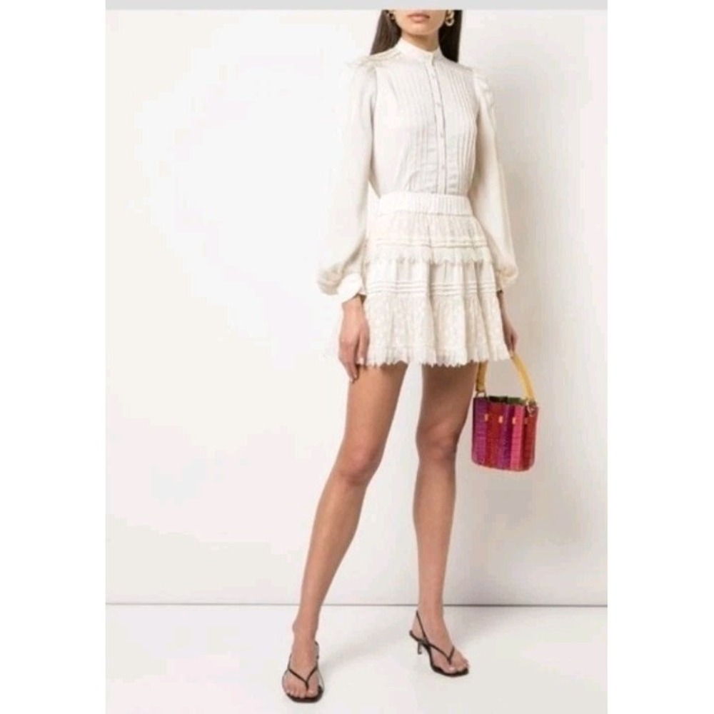 NEW Alexis Yakira Skirt Revolve Size XS Cream Ivory Ruffle Sequin Dots MSRP $385 - Picture 1 of 16